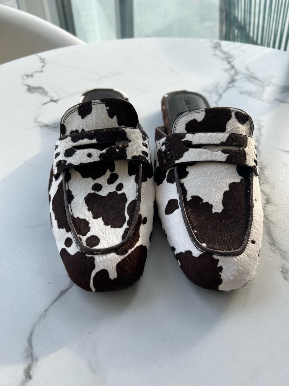 H&M Cow-Print Slip-On Mules